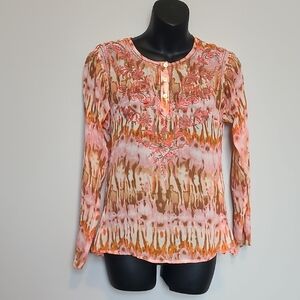 Sundance Petite XS Silk Enbroidered Long Sleeve Blouse